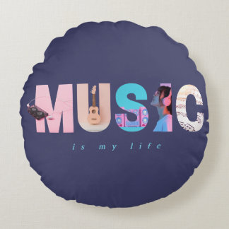 Coussins Ronds La musique est ma vie Rétro Y2K Tech Gamer Violet