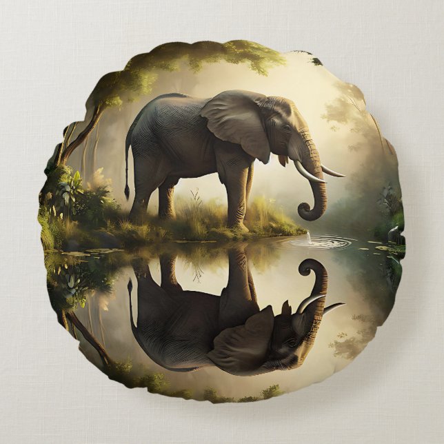 Coussins Ronds La réflexion d'un éléphant (Devant)