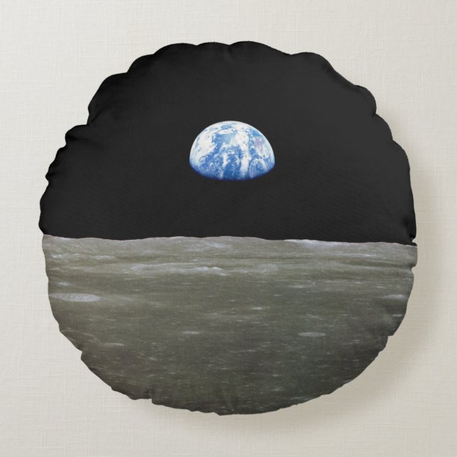 Coussins Ronds La Terre de Lune dans l'espace noir (Devant)