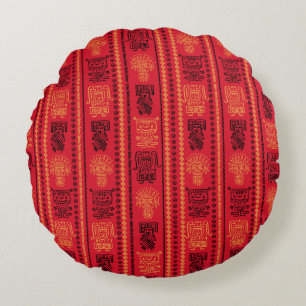 Coussins Ronds La tribu ethnique des Motifs autochtones rouges La