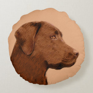 Coussins Ronds Labrador Retriever (Chocolat) Peinture - Chien Art