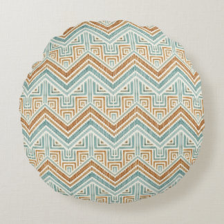 Coussins Ronds Labyrinthe côtier aquarelle aqua & terre cuite