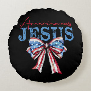 Coussins Ronds L'Amérique a besoin de Jésus Christian Drapeau USA