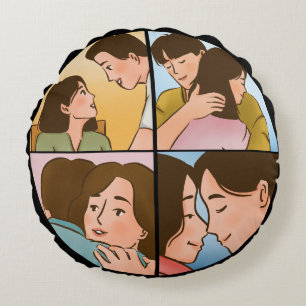 Coussins Ronds L'amour à chaque instant – Illustration d'un coupl