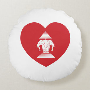 Coussins Ronds Laotian Erawan 3 Tête Elephant Coeur Drapeau