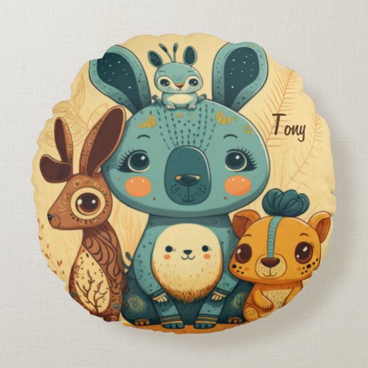 Coussins Ronds Lapin à fleurs de mûte boho (Devant)