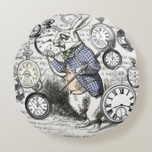 Coussins Ronds Lapin Blanc Alice au Pays des Merveilles Horloges