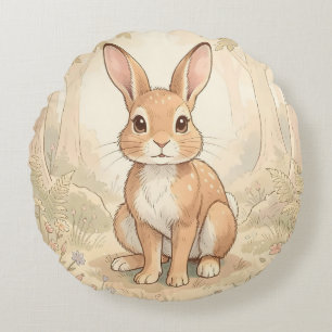 Coussins Ronds Lapin brun mignon dans une forêt