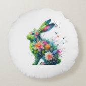 Coussins Ronds Lapin de lapin de puissance de fleurs (Dos)