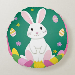 Coussins Ronds Lapin de Pâques mignon avec des œufs décoratifs