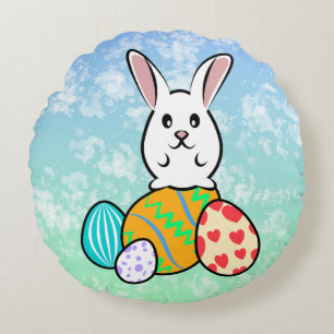 Coussins Ronds Lapin de Pâques sur les oeufs de Pâques