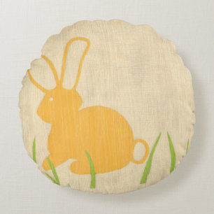 Coussins Ronds Lapin jaune et herbe verte par Chariklia Zarris