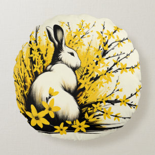 Coussins Ronds Lapin Lapin Printemps Jaune Forsythie