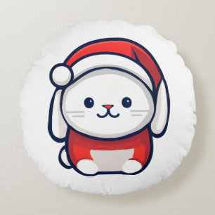 Coussins Ronds Lapin mignon de Noël en chapeau de Santa
