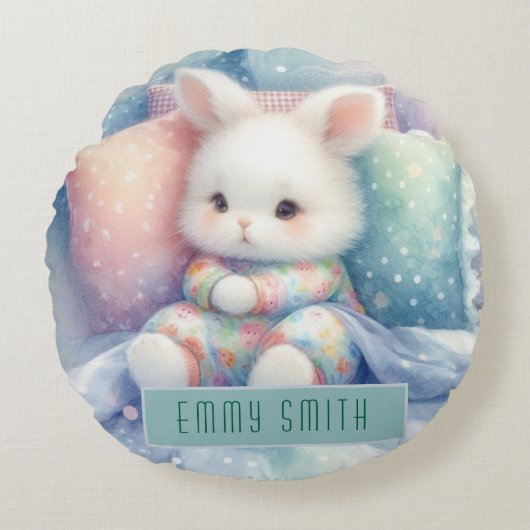 Coussins Ronds Lapin pastel mignon moderne (Devant)