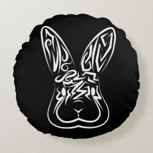 Coussins Ronds Lapin tribal noir et blanc
