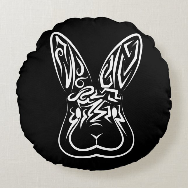 Coussins Ronds Lapin tribal noir et blanc (Devant)