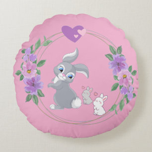 Coussins Ronds Lapins avec leur Maman