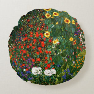 Coussins Ronds L'art de Gustav Klimt - Jardin de ferme avec tourn