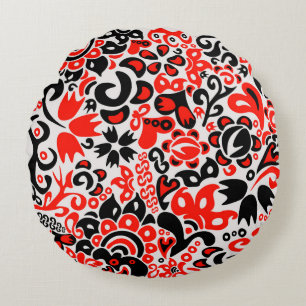 Coussins Ronds L'art populaire ukrainien motif floral abstact