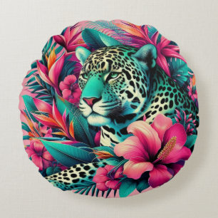 Coussins Ronds L'art tropical léopard rose