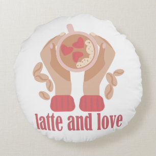 Coussins Ronds Latte et coupe d'amour, mains et citation de café