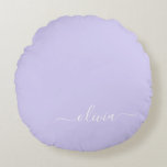Coussins Ronds Lavande Purple Script Moderne Fille Monogramme Nom<br><div class="desc">Lavande Purple Simple Script Monogramme Nom Pouf Coussin. La coussin fait le cadeau parfait pour 16 ans,  mariage,  douche nuptiale,  baby shower ou bachelorette pour quelqu'un décorant sa chambre en or rose.</div>