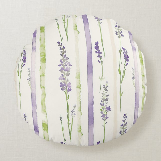 Coussins Ronds Lavender Stripes Floral   (Devant)