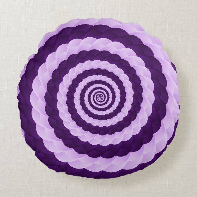 Coussins Ronds Lavender Vortex Bloom – Hypnotic Purple Spiral Ill (Devant)