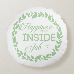 Coussins Ronds Le Bonheur Est Une Guirlande Verte À L'Intérieur D