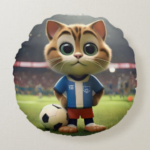 Coussins Ronds "Le buteur parfait : Le chat de football 3D"