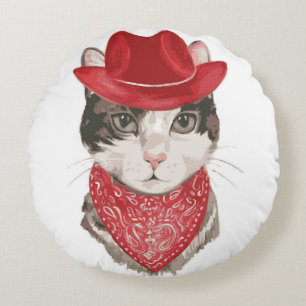 Coussins Ronds Le chat vintageel dessin motif avec un animal de c