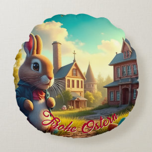 Coussins Ronds Le lapin de Pâques en mission secrète