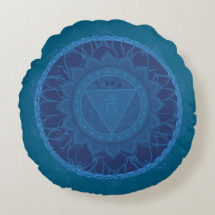 Coussins Ronds Le Mandala du Troisième Œil Chakra Ajna Bleu