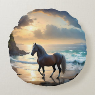 Coussins Ronds Le Palomino Horse Sur La Plage,
