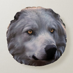 Coussins Ronds Le visage du loup blanc,