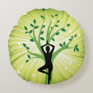 Coussins Ronds le yoga, le yogi, arbre de la vie, vert,