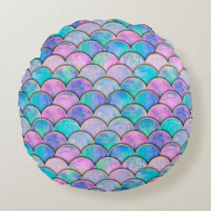 Coussins Ronds L'échelle de poisson de sirène vague motif japonai