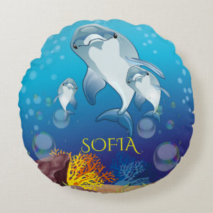 Coussins Ronds Lecteur Dolphin rond pour enfants personnalisés.
