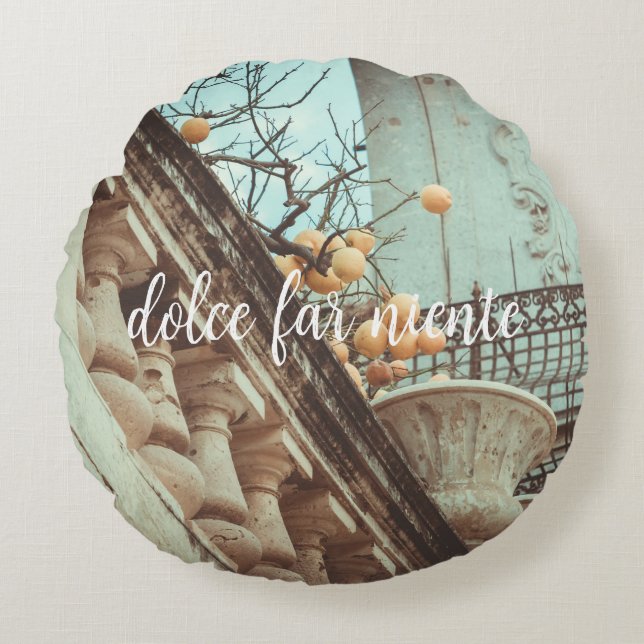 Coussins Ronds Lemon Tree et bâtiments anciens (Devant)