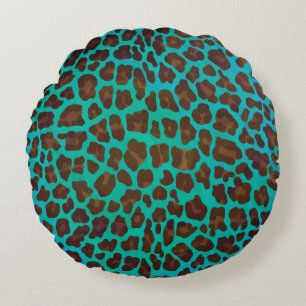 Coussins Ronds Léopard Brown et Turquoise
