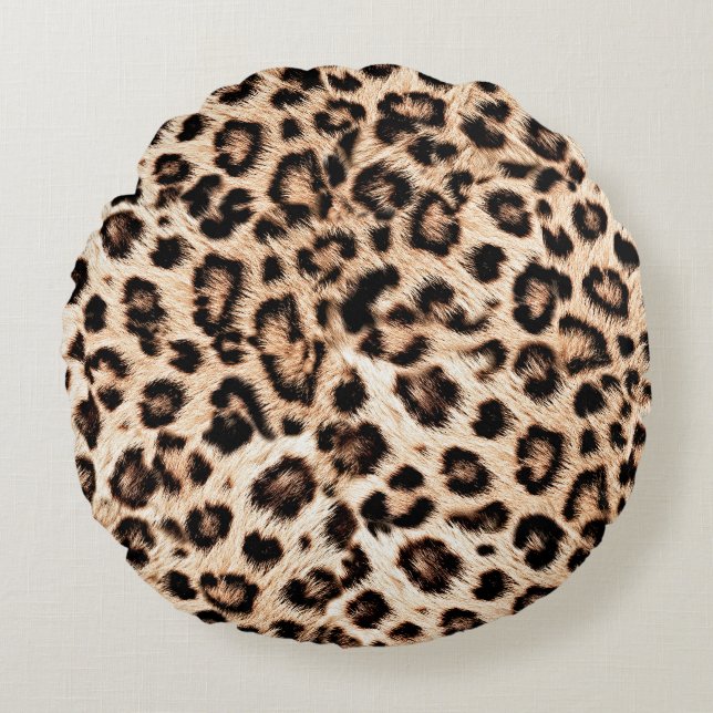 Coussins Ronds Leopard Design Motif : Wild Elegance. (Devant)