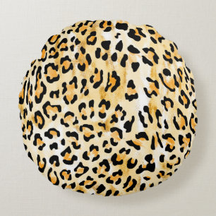 Coussins Ronds leopard jaune et blanc dessiné à la main