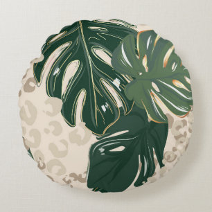 Coussins Ronds Leopard pattern, animal print seamless design gree