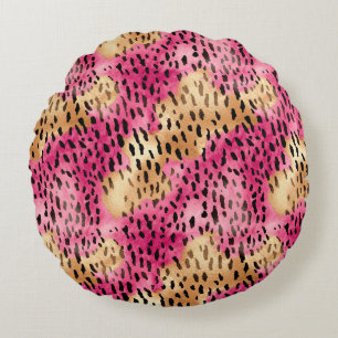 Coussins Ronds Léopard rose or Glam