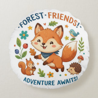 Coussins Ronds Les amis de la forêt : l'aventure attend