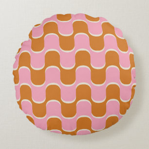 Coussins Ronds Les années 70 rétro : Motif ondulé rose or.