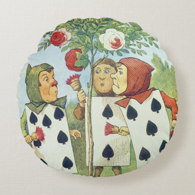 Coussins Ronds Les cartes de jeu peignant le rosier (Devant)