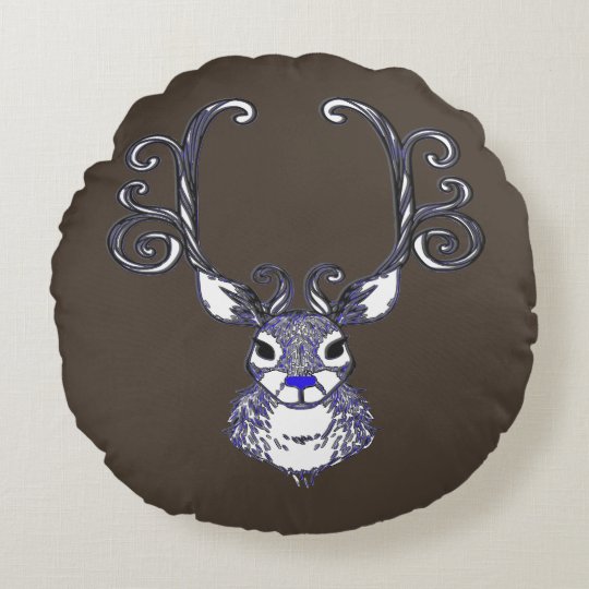 Coussins Ronds Les cerfs communs bleus de renne de nez de