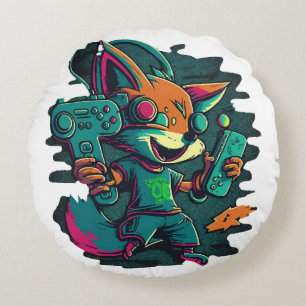 Coussins Ronds Les loups jouent à des jeux